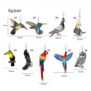 Acrylic Laser Cut Hummingbird Pigeon Eagle Owl Parrot Earrings