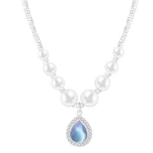 Ocean Blue Water Drop Pearl Necklace For Women