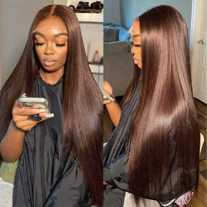 Long Straight Hair Wig Lace Medium Dark Brown Wig