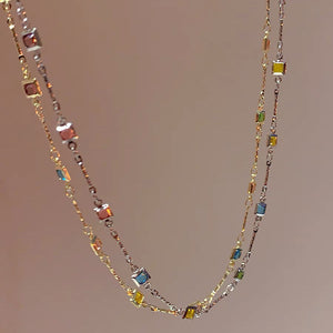Rainbow Gem Necklace Simple Clavicle Chain