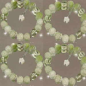 Women's Green Glass Flower Bracelet